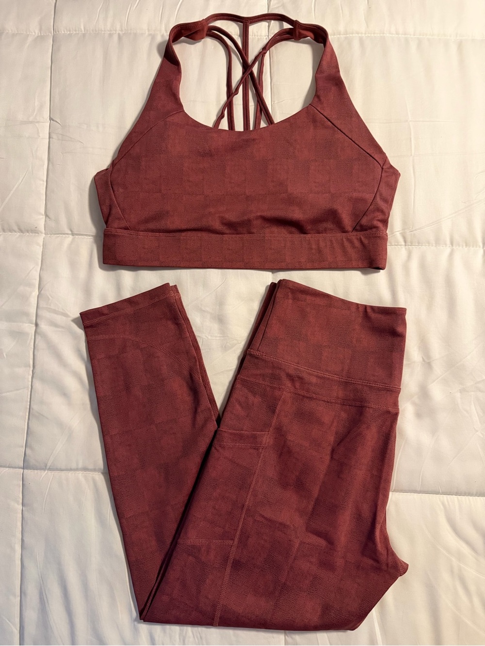ZYIA Burgundy Strappy Sports Bra & High-Waist Leggings Set